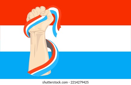 Illustration vector graphic of Luxembourg independence day with hand holding the Luxembourg flag. Perfect for independence day celebrations. Banner design 