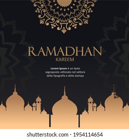 Illustration vector graphic Luxury ornament and mosque silhouette. The Islamic holy month of Ramadhan, Ramadan Kareem. Perfect for concept of presentation, banner, cover and promotion celebration