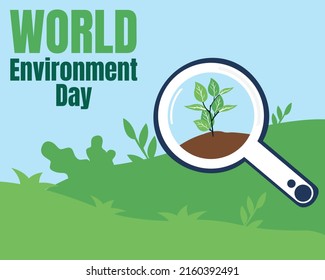 illustration vector graphic of magnifying glass looking for greenery in garden, perfect for world environment day, botany, agriculture, celebrate, greeting card, etc.