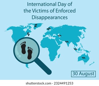 illustration vector graphic of a magnifying glass searches for footprints on a world map, perfect for international day, the victims of enforced disappearances, celebrate, greeting card, etc.