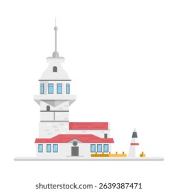 Illustration vector graphic of Maiden's Tower with minimal flat design. Ideal for travel content, Turkish landmarks, or cultural icons