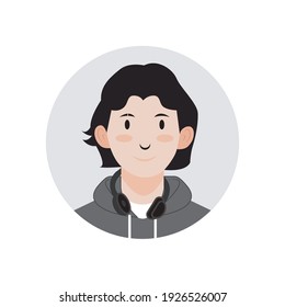 Illustration vector graphic of male gamers avatar icon wearing a gray hoodie. perfect for profile photos, branding etc.