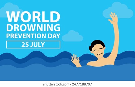 illustration vector graphic of a man asks for help waving because he is sinking into the sea, perfect for international day, world drowning prevention day, celebrate, greeting card, etc.