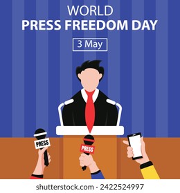 illustration vector graphic of a man is being interviewed by journalists, perfect for international day, world press freedom day, celebrate, greeting card, etc.