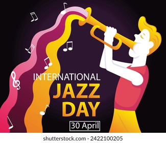 illustration vector graphic of a man is blowing a trumpet, displaying the wave of the instrument, perfect for international day, international jazz day, celebrate, greeting card, etc.