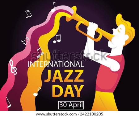 illustration vector graphic of a man is blowing a trumpet, displaying the wave of the instrument, perfect for international day, international jazz day, celebrate, greeting card, etc.