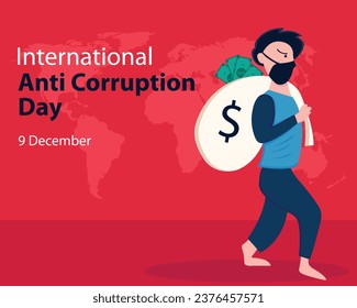 illustration vector graphic of a man was carrying a sack of money, perfect for international day, international anti corruption day, celebrate, greeting card, etc.