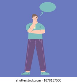 Illustration vector graphic of man cartoon character was thinking in flat design. Business concept. Blue background. Perfect for business promotion, management, marketing.