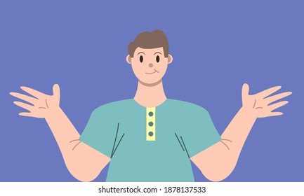 Illustration vector graphic of man cartoon character with greeting pose in flat design. Business concept. Blue background. Perfect for business promotion, management, marketing.