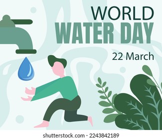 ilustración vector gráfico de un hombre está capturando gotas de agua del grifo, perfecto para el día internacional, el día mundial del agua, celebrar, tarjeta de saludo, etc.
