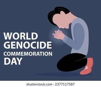 illustration vector graphic of a man is contemplating lamenting sadness, perfect for international day, world genocide, commemoration day, celebrate, greeting card, etc.