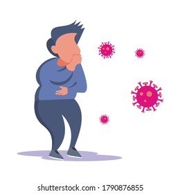 illustration vector graphic of a man coughing out some virus, perfect for info graphic, poster, background, medical, health, etc