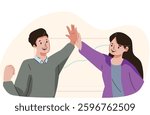 Illustration vector graphic man dan woman co-worker high five for success project