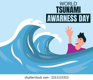 ilustración vectorial de un hombre ahogado en el mar durante un tsunami, perfecto para el día internacional, el día mundial de la toma de conciencia de los tsunamis, celebración, tarjeta de saludo, etc.