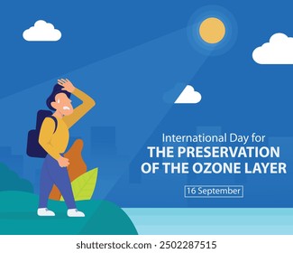 illustration vector graphic of a man is exposed to solar radiation, perfect for international day, the preservation of ozone layer, celebrate, greeting card, etc.