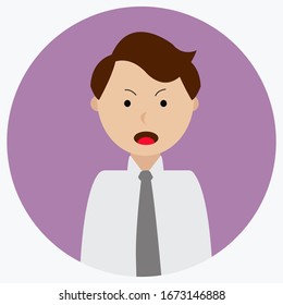 Illustration Vector Graphic Of Man in flat design Angry Expression. Perfect For Potrait Emoticon.