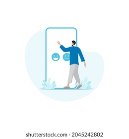illustration vector graphic of a man give review rating and feedback