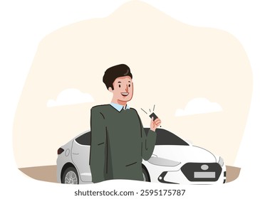 Illustration vector Graphic of man happy with luxury car