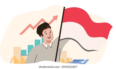 Illustration vector graphic of man happy because high economy his country