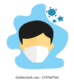 Illustration vector graphic of man with his mask for protect him from corona virus.
