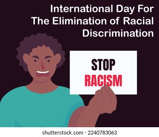 ilustración vectorial de un hombre sosteniendo un artículo que dice alto el racismo, perfecto para el día internacional, eliminación de la discriminación racial, celebración, tarjeta de saludo, etc.