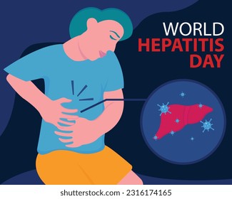 ilustración vectorial gráfica de un hombre sosteniendo una mancha dolorosa en su cuerpo, perfecto para un día internacional, día mundial de la hepatitis, celebración, tarjeta de saludo, etc.