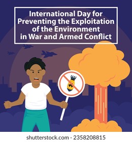 illustration vector graphic of a man is holding a sign prohibiting the use of bombs, perfect for international day, prevention the exploitation, the environment, war and armed conflict, celebrate.