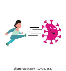 illustration vector graphic of the man kick corona virus, perfect for poster, info graphic, background, medical, healthy, etc