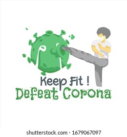 Illustration vector graphic of a man kicking a big green virus