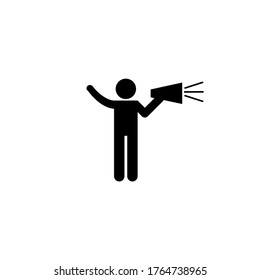 Illustration vector graphic of man with megaphone. Modern minimalistic flat design. Perfect for websites, web design, mobile app, info graphics on white background.
