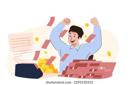 Illustration vector graphic of a man with a lot of money