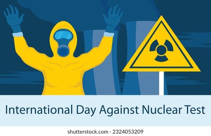 ilustración vectorial de un hombre con armadura nuclear dio la advertencia, perfecta para un día internacional, día internacional contra ensayos nucleares, celebración, tarjeta de saludo, etc.