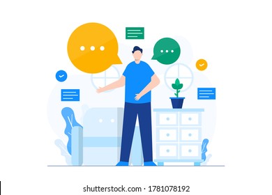 illustration vector graphic of a man offering a business. Flat Design Concept.
