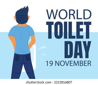 illustration vector graphic of a man peeing standing in the toilet, perfect for international day, world toilet day, celebrate, greeting card, etc.