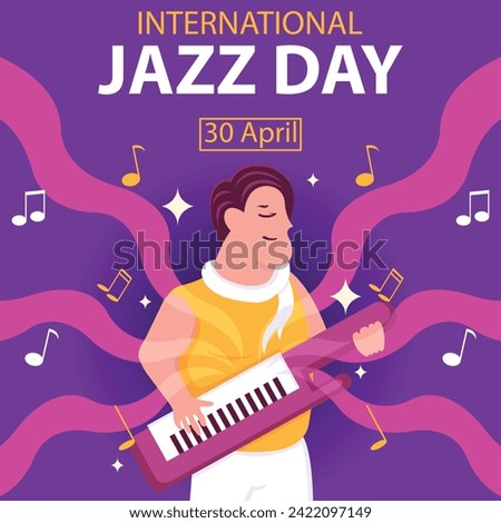 illustration vector graphic of a man is playing the piano, showing musical notes, perfect for international day, international jazz day, celebrate, greeting card, etc.