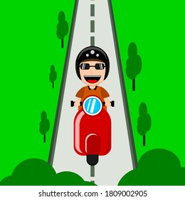illustration vector graphic of man ride scooter on street.