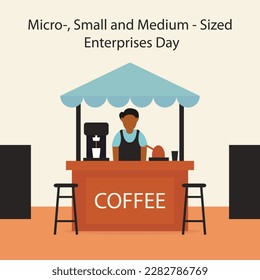 illustration vector graphic of a man selling coffee at a roadside stall, perfect for international day, micro, small and medium, sized, enterprises day, celebrate, greeting card, etc.