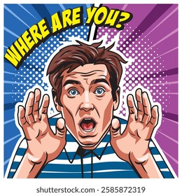 Illustration vector graphic of a man shouts for someone