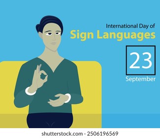 illustration vector graphic of a man sits on a chair and uses sign language, perfect for international day, sign languages, celebrate, greeting card, etc.