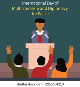 illustration vector graphic of a man standing on the podium to conduct a conference, perfect for international day, multilateralism and diplomacy for peace, celebrate, greeting card, etc.