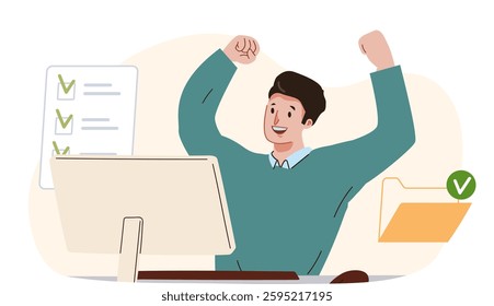 Illustration vector graphic of man success in front of computer best for business