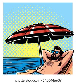Ilustración Vector gráfico de hombre tomando el sol en la playa