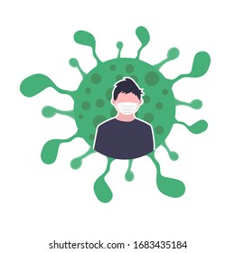 illustration vector graphic man using mask to fight virus corona with flat design style, perfect for background, banner, etc