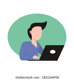 illustration vector graphic of man is using the laptop at the desk, perfect for technology, businessman, etc

