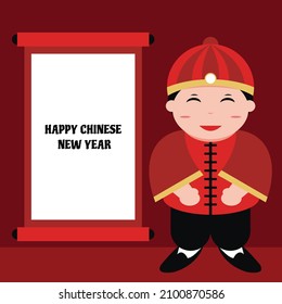 illustration vector graphic of a man wearing a chinese costume, perfect for chinese day, religion, holiday, culture, greeting card, etc.

