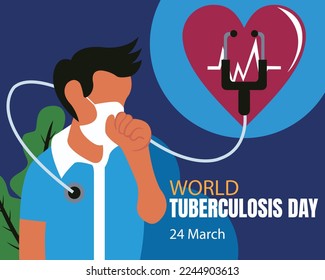 ilustración vectorial gráfica de un hombre con una máscara es toser, mostrando un estetoscopio, perfecto para el día internacional, el día mundial de la tuberculosis, celebrar, tarjetas de felicitación, etc.