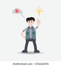 Illustration vector graphic of a man who got the idea to stop the spread of the corona virus,  flat design character covid-19