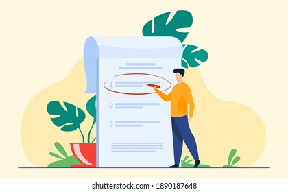 Illustration vector graphic of manager prioritizing tasks in to do list. Perfect for web banners, infographics, websites, agenda, checklist, management, efficiency concept, webpage design for website.