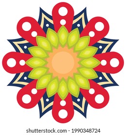 illustration vector graphic of mandala design simple and colorful. suitable for digital printing media for ceramics, tattoos, carpets, stickers, etc.