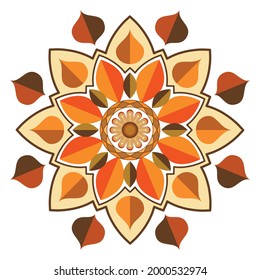 illustration vector graphic of mandala design with brown and orange color combination. Suitable for logo, tattoos, ceramics, stickers, digital printing, carpets, etc